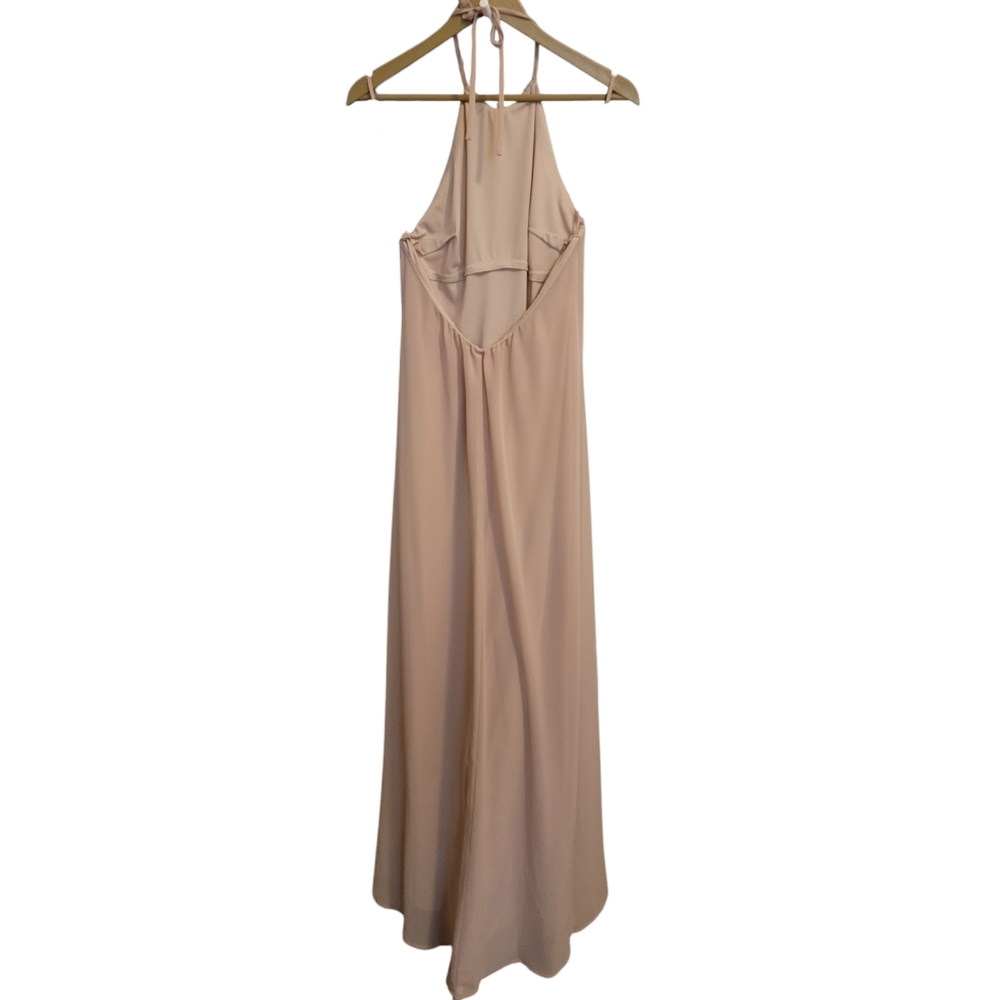 🆕️ Nouvelle Amsale Chiffon Halter Bridesmaid Dress in Sand - Picture 8 of 9